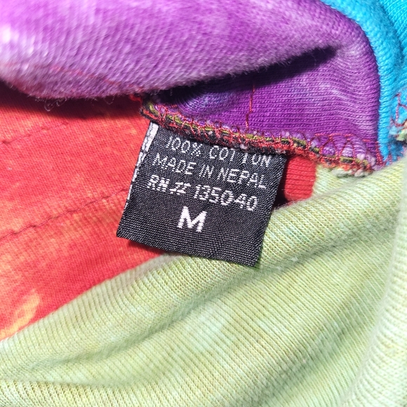 Colorful Patchwork Hooded Jacket Size Medium Made In Nepal Distressed Pockets - Picture 9 of 11